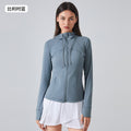 new women's activewear hooded jacket - slim fit, shaping, zip-up, stretchy running & yoga outerwear s2088