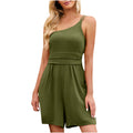 women's fashion solid color ruched sleeveless one-shoulder romper - in stock