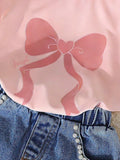 new cross-border girls' round neck printed knit top and denim beaded embroidered jeans two-piece set