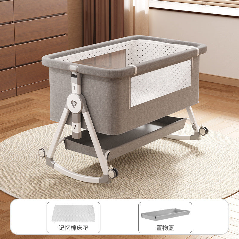 Foldable movable adjustable height crib newborn portable baby bed patchwork bed multifunctional baby bed