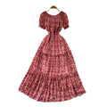 French chic red floral print dress - women's summer korean style ruffle hem a-line maxi dress - slimming and elegant