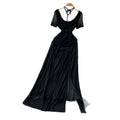 French chic v-neck short sleeve dress - summer slimming, figure-flattering, office-ready mesh maxi dress