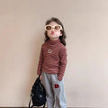 Long sleevesstripes bottom baby style middle and small children boys and girls single tops inner bottom shirt girl high collar thickened