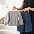 Girls' casual outfit set -  autumn/winter knitted 3d bow sweater jacket & stylish denim jeans two-piece set