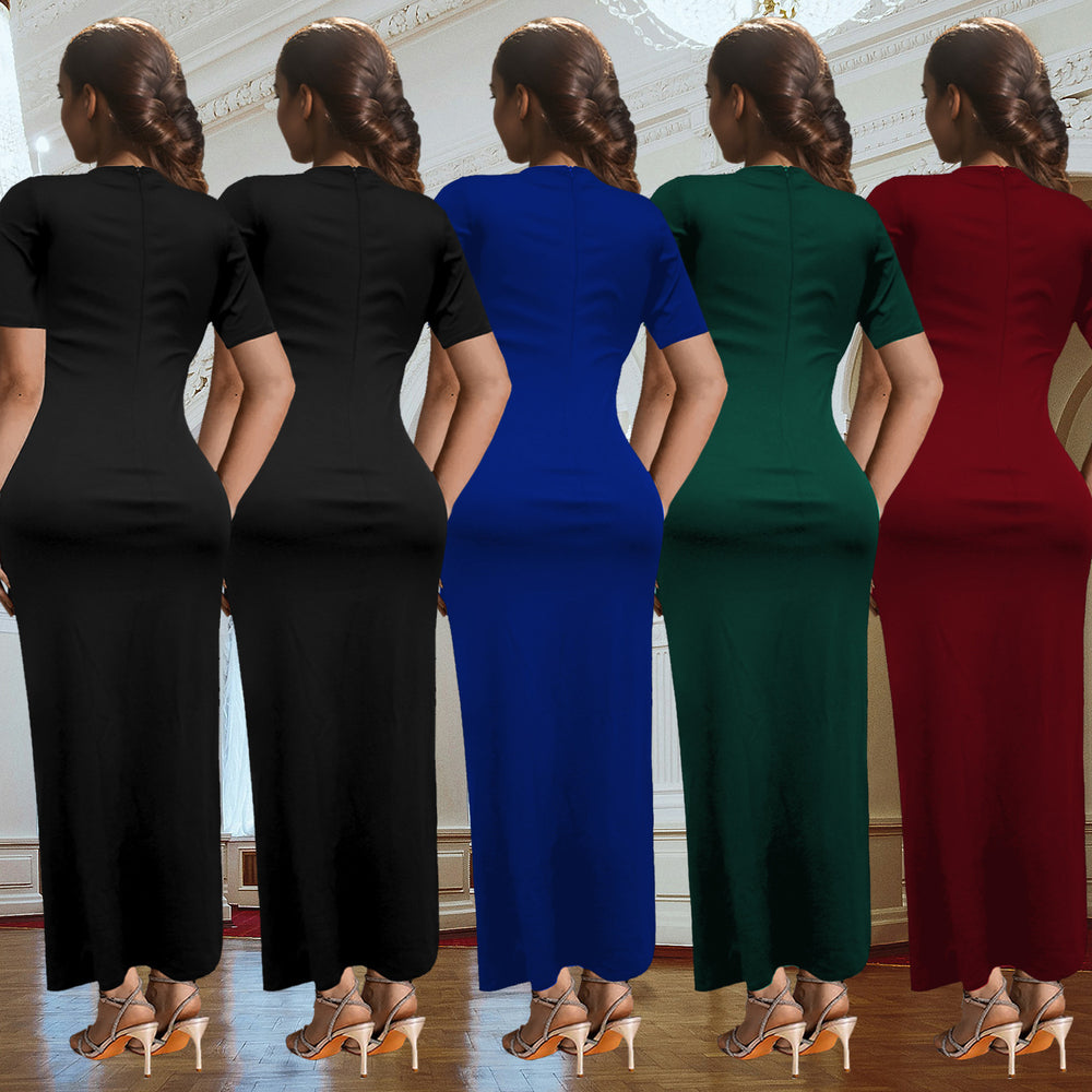 C7261 cross-border   fashion women's hot diamond arm slit elegancesilm dress