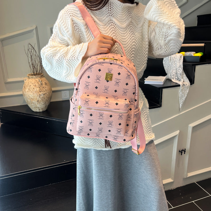 popular cute bearprinting women's backpack, large-capacity fashion mini backpack for students