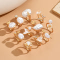 European and american cross-border baroque irregular imitation pearl ring set - vintage french style asymmetrical open knuckle jewelry
