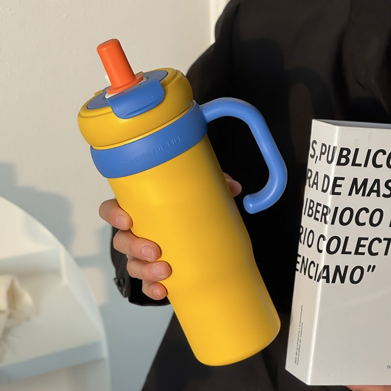 Jumbo ice cup high-looking straw cup large capacity portable car cup girlscute cartoon thermos cup