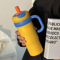 Jumbo ice cup high-looking straw cup large capacity portable car cup girlscute cartoon thermos cup