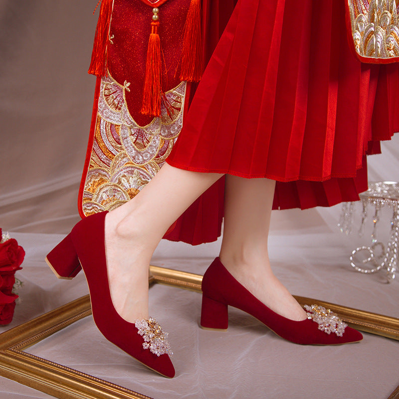 Niche stylefrench wedding shoes autum women 2024new arrival xiuhe wedding dress two-wear bridal shoes non-tiring high heels