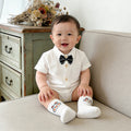 Newborn baby boy summer clothes - lightweight romper, newborn bodysuit, summer full month celebration bow tie outfit, first birthday onesie