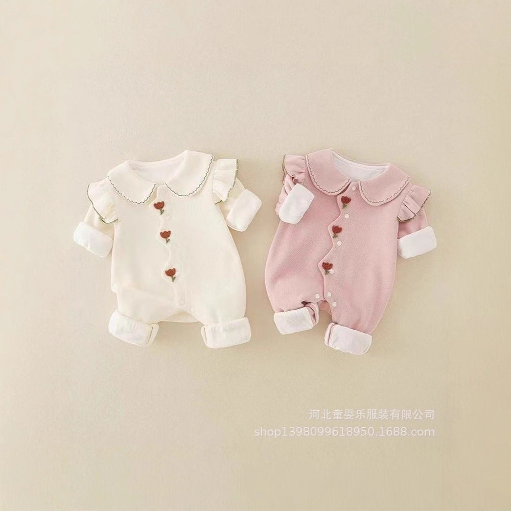 Newborn baby long-sleeve romper - princess style, autumn outfit, cute bodysuit, double-layer crawling suit