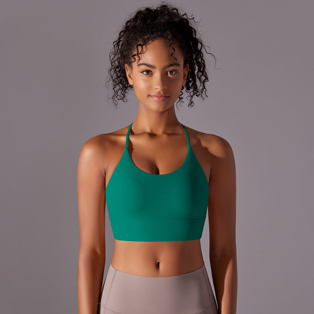New arrival brushed double-sided nylon pure color beautiful back cross sling sports running fitness yoga wear sports intimates women
