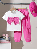 European and american autumn cross-border exclusive: girls' appliqué embroidered top and cargo pants two-piece set
