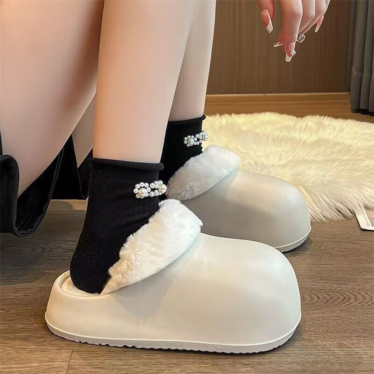 Fashion soft bottom toe-cap cotton slippers for women outwear 2023 autumnew arrival thick bottom cute heattech slippers