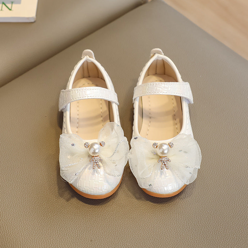 spring/autumn girls' leather shoes - bowknot princess flats - kids' velcro dance shoes - velcro girls' shoes