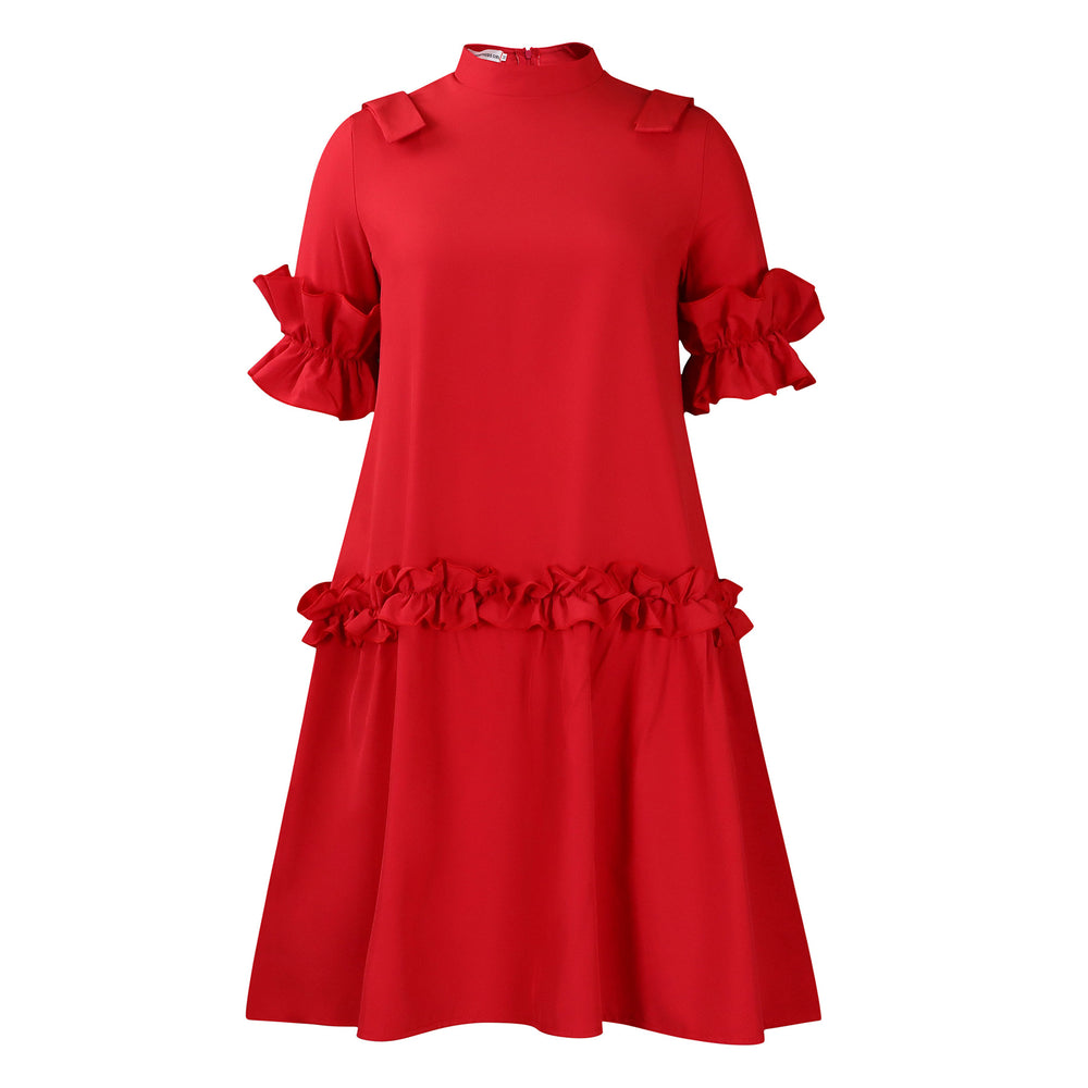 D503 european and american style women's summer  new fashion solid color ruffle trim a-line dress - export quality african dress