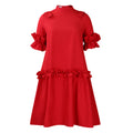 D503 european and american style women's summer  new fashion solid color ruffle trim a-line dress - export quality african dress
