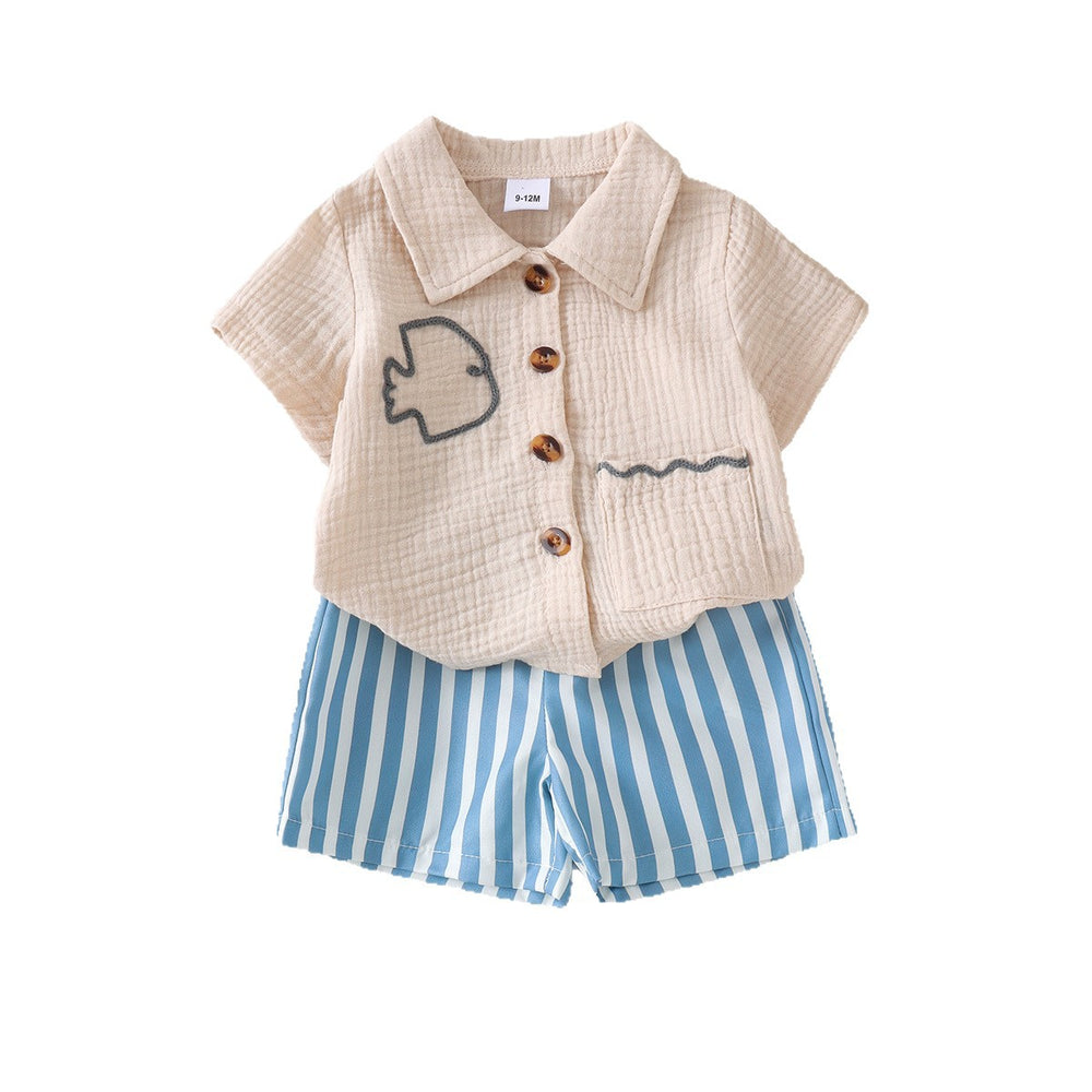 Baby clothing kids set children outfit short-sleeved shirt+stripesshorts children's clothing