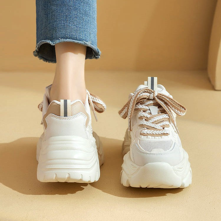 Thick sole dad shoes for women 2025new arrivalsummer mesh breathable white shoescasual sports shoes for small people heightening women's shoes