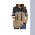 cross-border women's fashion color block warm knit pullover long sleeve hoodie top