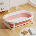 Newborn baby foldable bathtub with temperature-sensitive silicone plug, easy grip handles, and large capacity for baby bathing