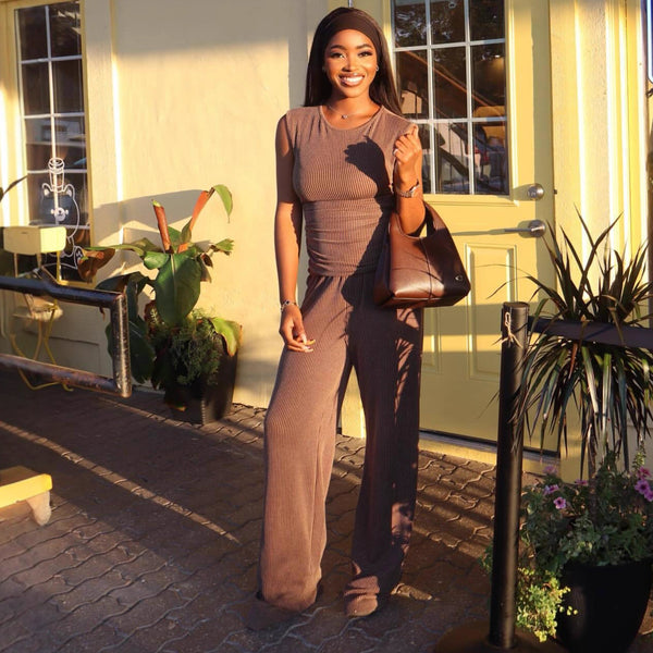African women's clothing new solid color sleeveless vest top European and American style fashion temperament casual trousers foreign style two-piece set