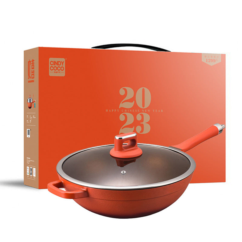 Titanium non-stick wok - premium cast aluminum flat bottom pan - induction compatible - perfect for everyday cooking & gifting