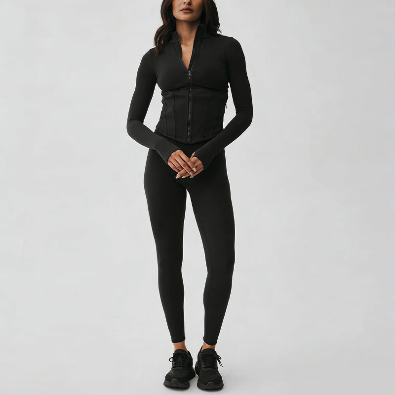 new arrival quick-drying yoga clothes long sleeves sports yoga pants silmtops zipper breathable outwearsuit