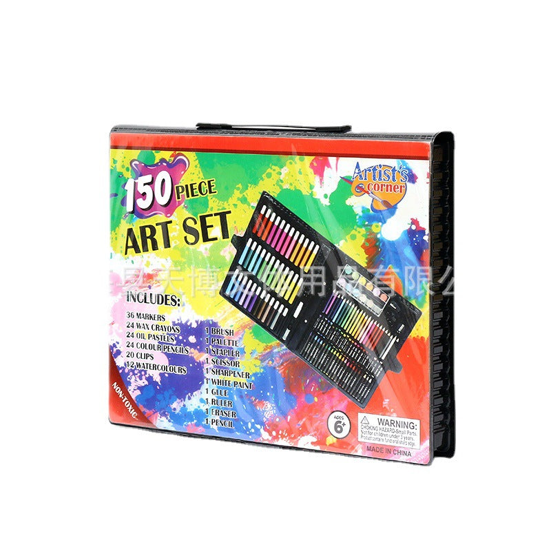150 pieces watercolor pen painting set, art stationery, crayon oil painting stick gift box, children's painting pen set wholesale