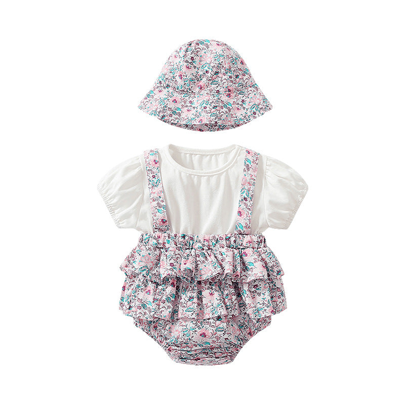Newborn baby girl summer outfit: pastoral style princess romper - lightweight, two-piece look for outdoor wear