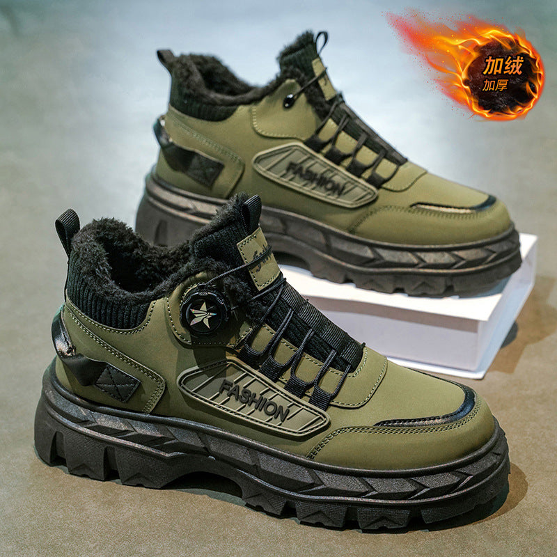 Boots men's winterfleece-linedheattechthickenedrotate button waterproofnon-slipthick soleheight sport snow cotton shoes