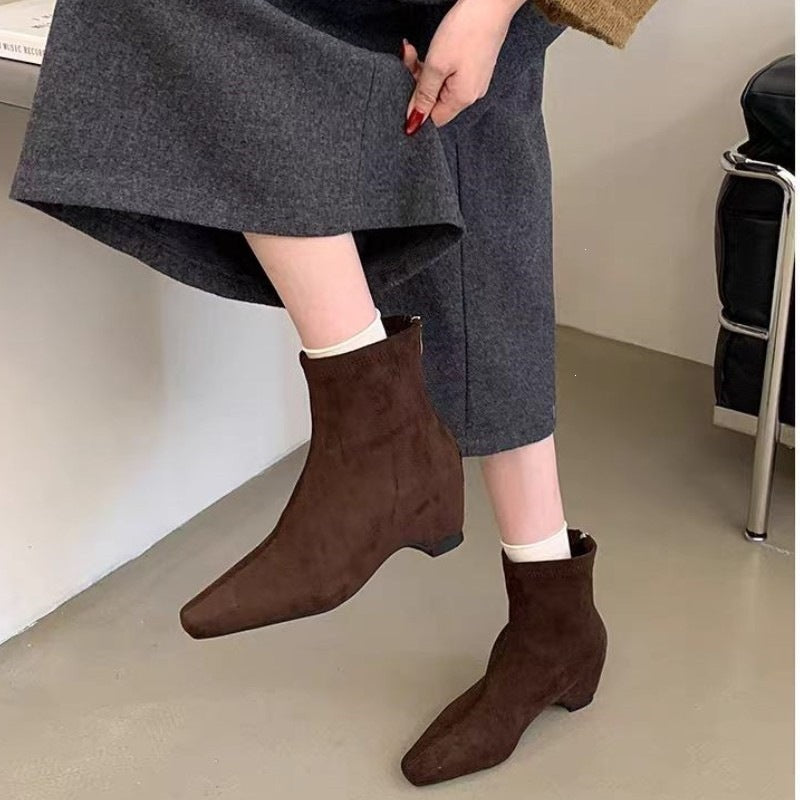 Retro slimming lookexport mid heel boots autumnew arrival suede thick heel plus size stretch slim boots for women