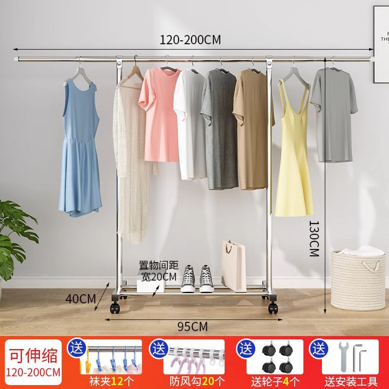 Clothes drying rack floor-standing thickened telescopic for home indoor and outdoor storage rack balcony single and double pole clothes hanger