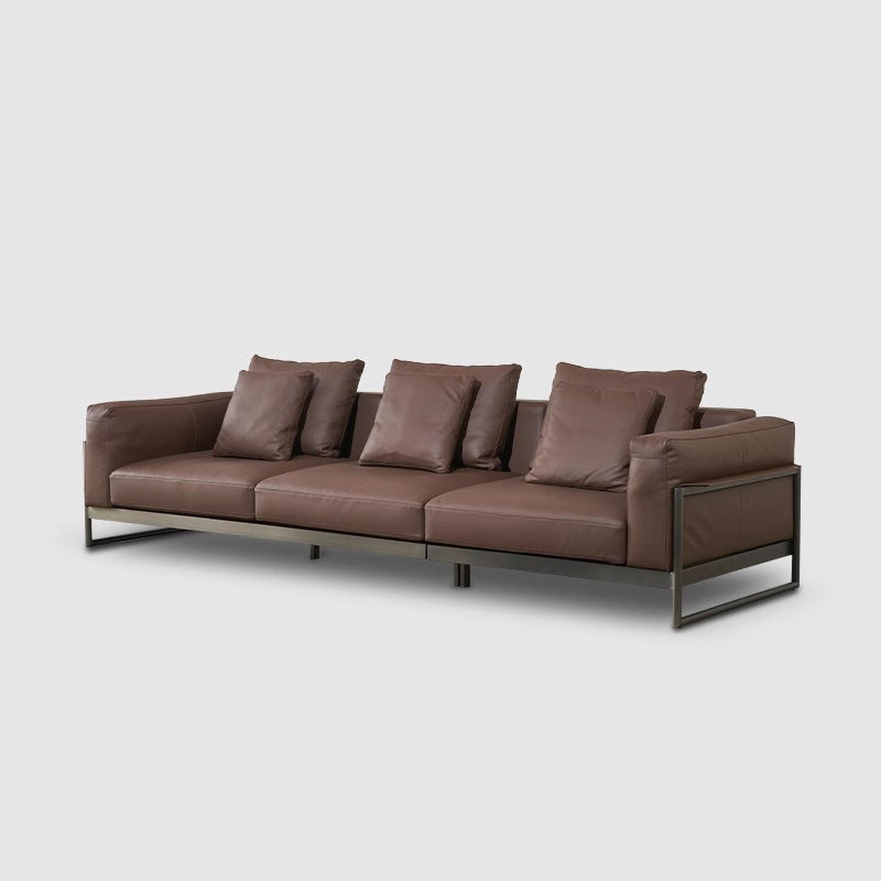 Industrial style down leather sofa personalized living room simple straight row italian accessible luxury leather sofa carbon stainless steel frame