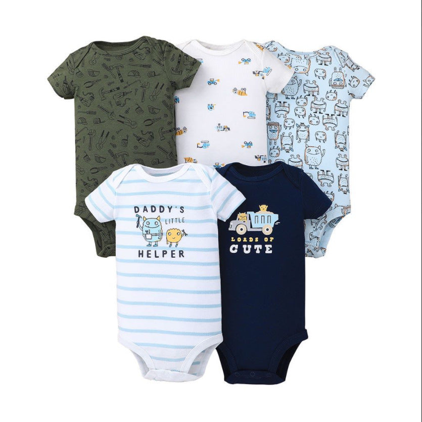 Dropshipping summer infant & toddler short-sleeve mixed color romper, triangle short-sleeve bodysuit, 5-piece set