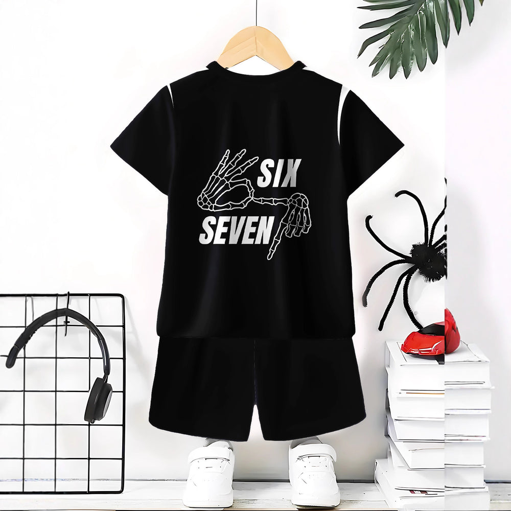 "stylish digital 67 print," perfect for summer wear, boys' outdoor sports t-shirt set