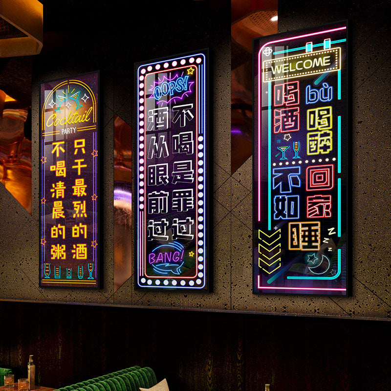 Neon lighting hanging pictures bar wall decoration clear bar led light luminous ktv barbecue hotel drinking box mural