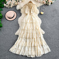 Luxury european and american style halter neck slip dress - women's summer deep v tie-waist exquisite high-end tiered maxi dress
