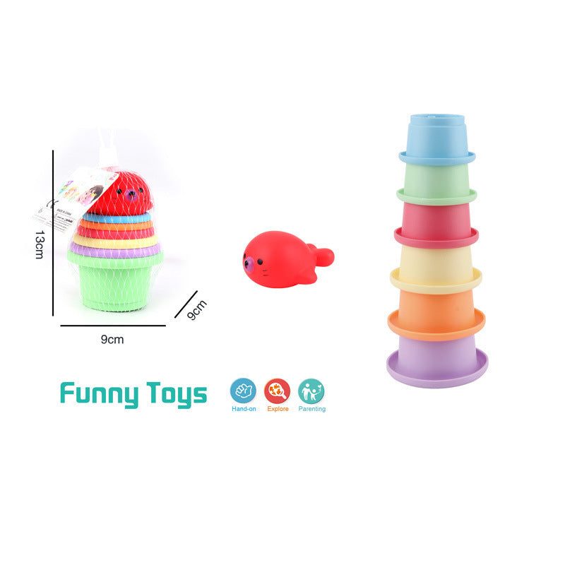 Cross-border  export bathing and water stacking Le Rainbow Tower baby toys children's rings and cups silicone