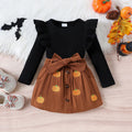 Children's clothing cross-border european and american girls' pit strip long sleevestops+printed skirt