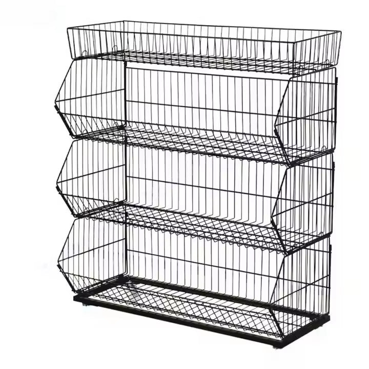Source Factory Independent Supermarket Retail Wire Basket Stacking Floor Trash Bin Display Rack Commercial Storage