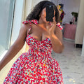 European and american women's clothing  spring elegant floral print camisole bow high-waisted slimming a-line mini dress