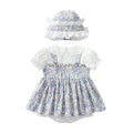 Baby skirt printing short-sleeved suspender skirt lace lapel summergirl bag butt dress princess style floral