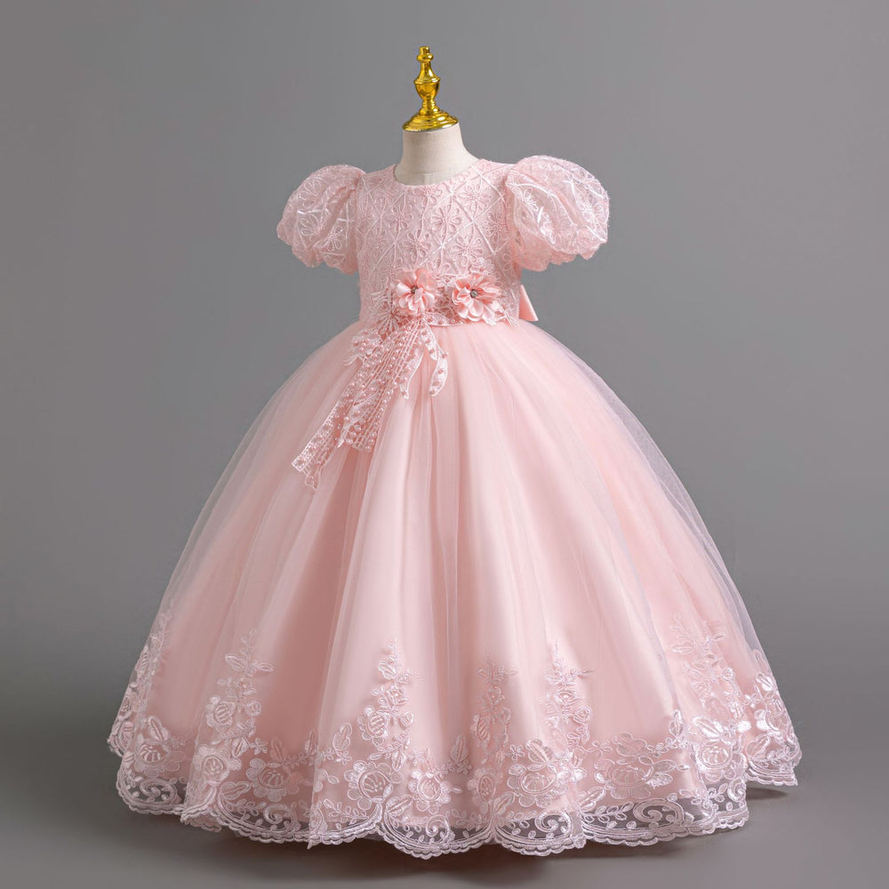 Wholesale foreign trade long dress children's formal gown puff sleeve lace princess dress girls' party dress girl dress