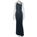 Fashion styleexportfashion low-waist women's halter oblique collar hip skirt daily hiking backlesspure color long dress