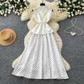 French sleeveless polka dot light luxury elegant dress women's summer slimming look single breasted belt fake two-piece a-line skirt