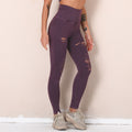 Fashion cross-border new arrival washed yoga pants with holes cut out seamless high waist sports nine-point pants butt lift fitness pants for women