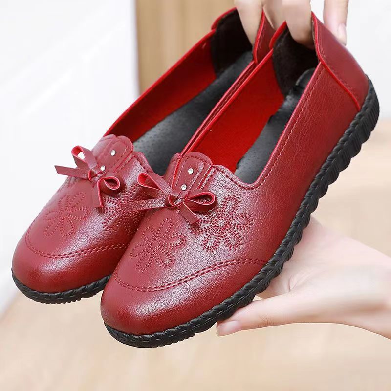 Soft leather soft bottom ladieswear shoes flatsabrasion resistantwaterproofbows work shoes wechat group purchase live broadcast one piece dropshipping