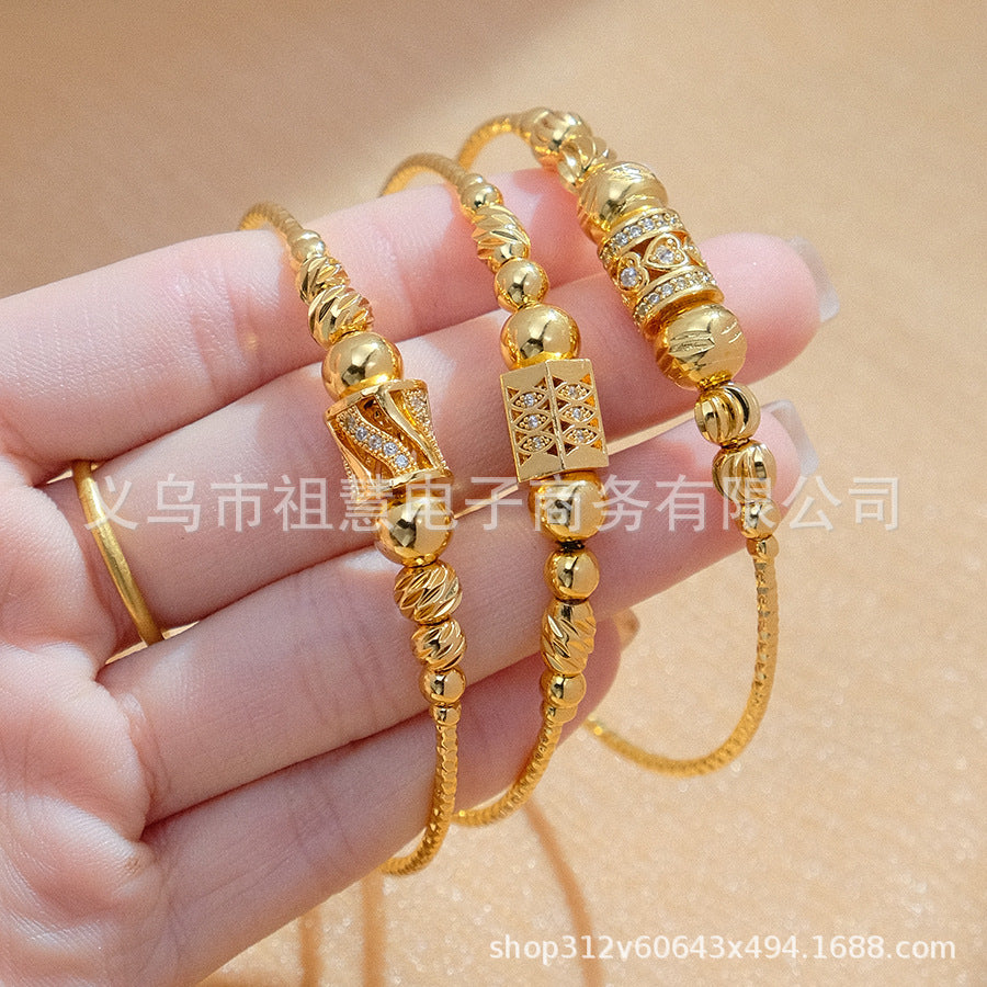 18k round ball african arabian gold women's bracelet zircon gold-plated bangle jewelry set